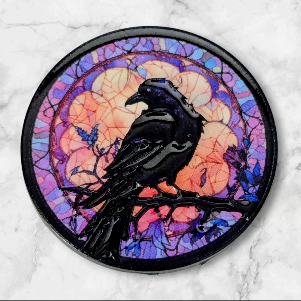 Raven Stained Glass Style Pin 🐦‍⬛ Crow Enamel Pin